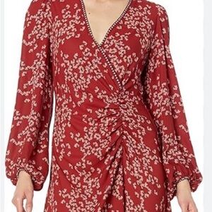 Max Studio Red Floral Long Sleeve Dress
